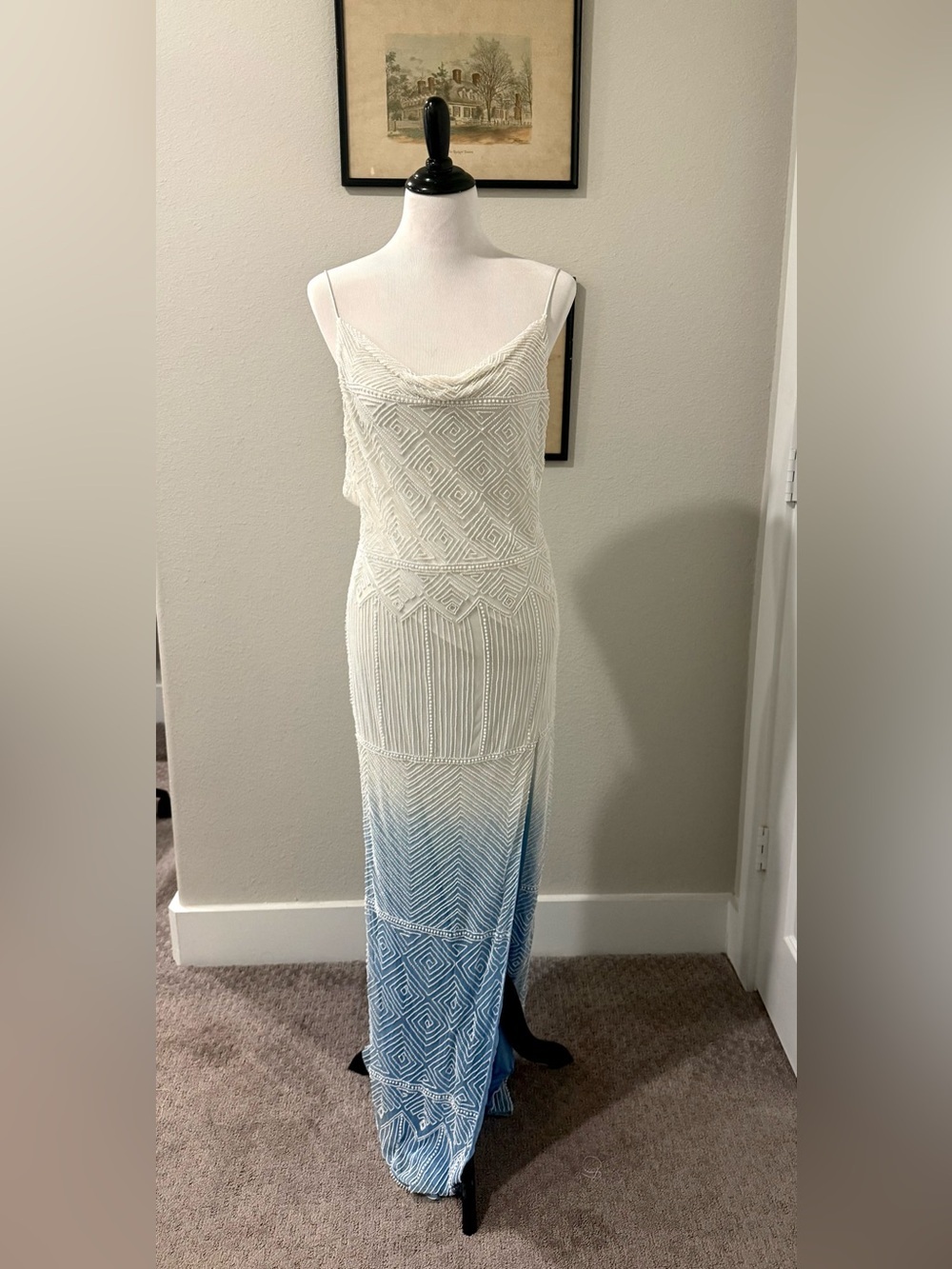 Retrofete White to Blue Beaded Ombre Maxi Dress Size Medium 1/1